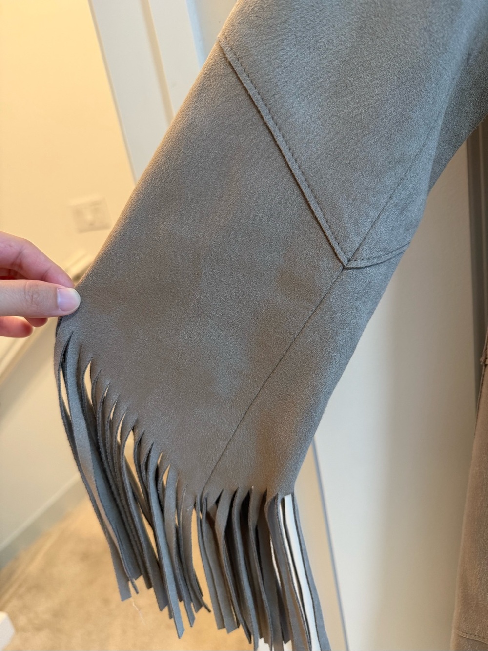 Zara Taupe Suede Fringe Zip-Front Jacket - Picture 2 of 8